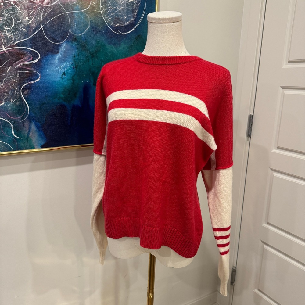 BLDWN Winslet Scarlet Red Wool Cashmere Striped Colorblock Sweater XS EUC